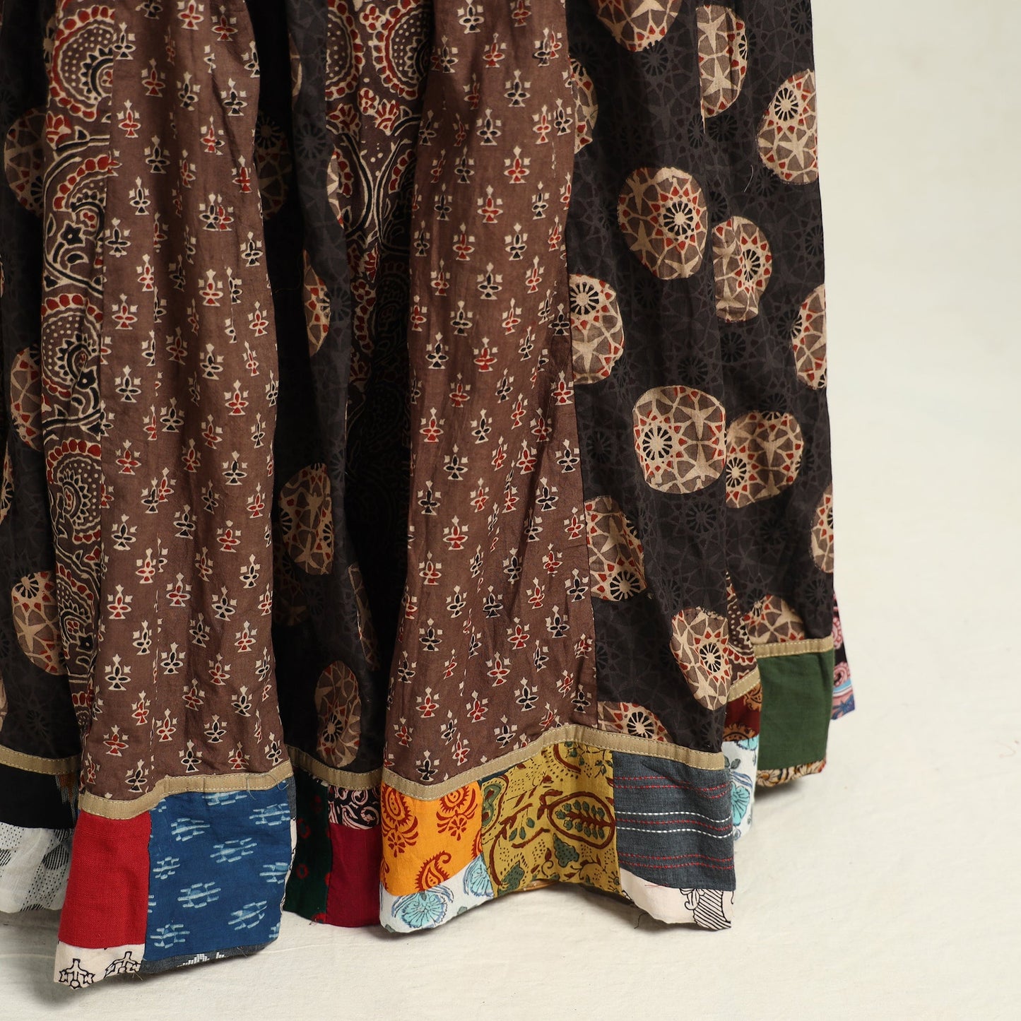 Ajrakh Block Printed 24 Kali Patchwork Cotton Long Skirt 05