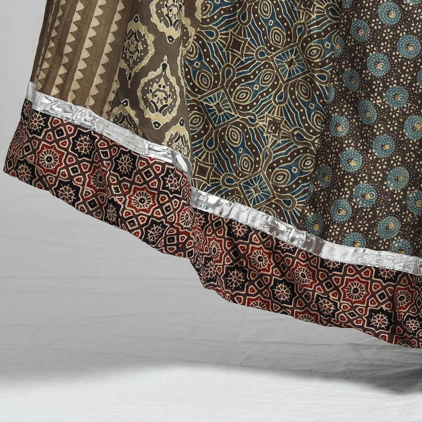 Ajrakh Block Printed 24 Kali Patchwork Cotton Long Skirt