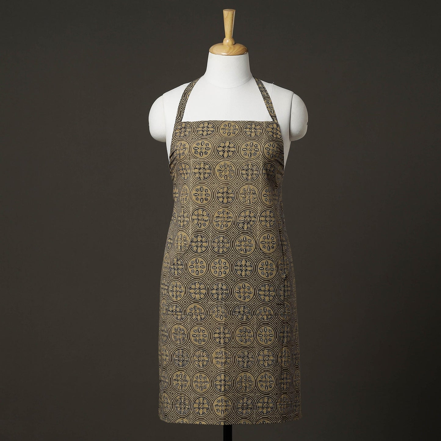 Brown Ajrakh Block Printed Cotton Apron with Pocket