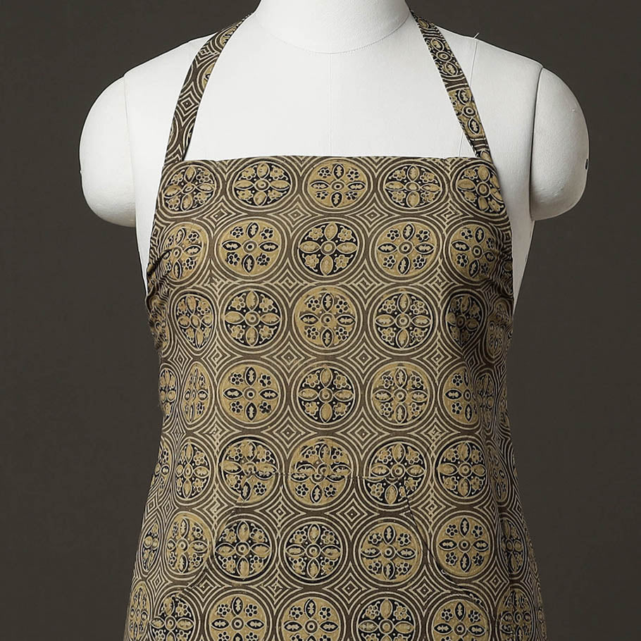 Brown Ajrakh Block Printed Cotton Apron with Pocket
