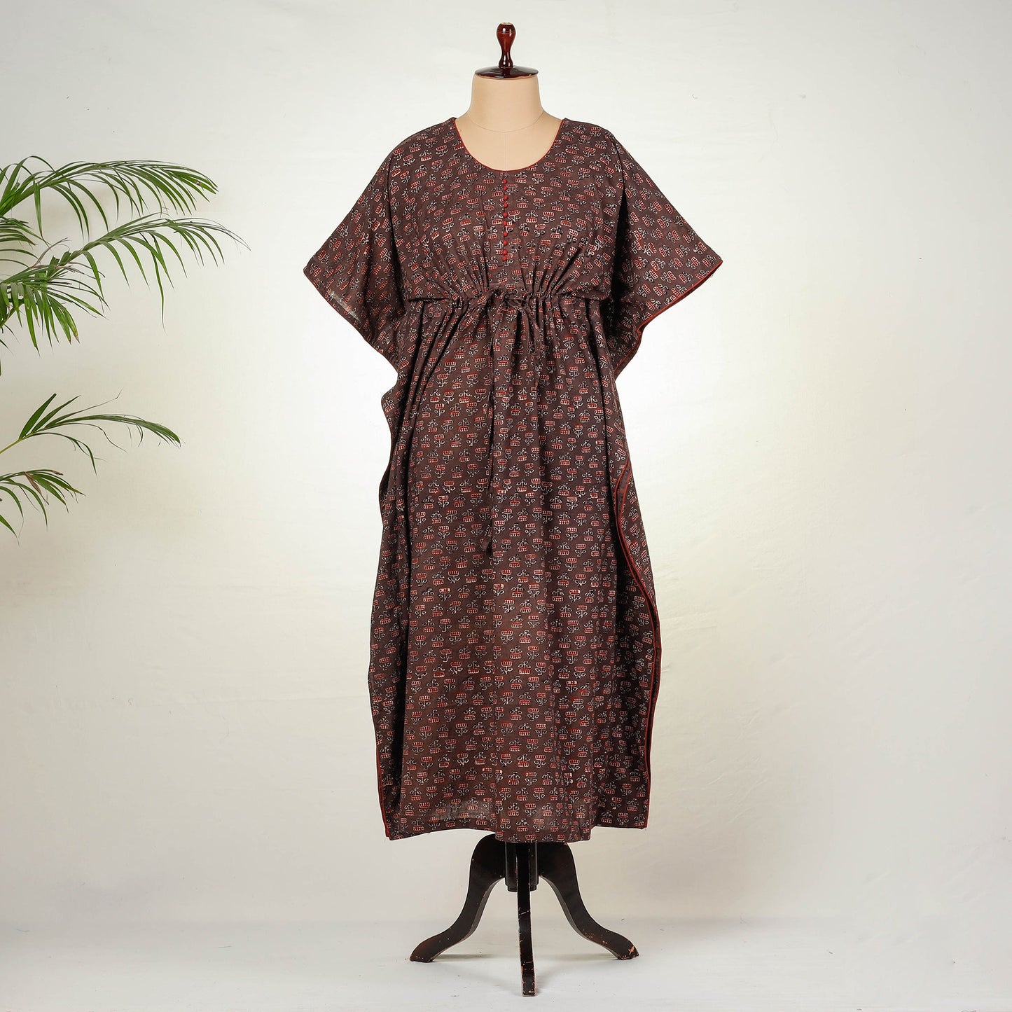 Ajrakh Block Printed Cotton Kaftan with Tie-Up Waist Online at iTokri.com