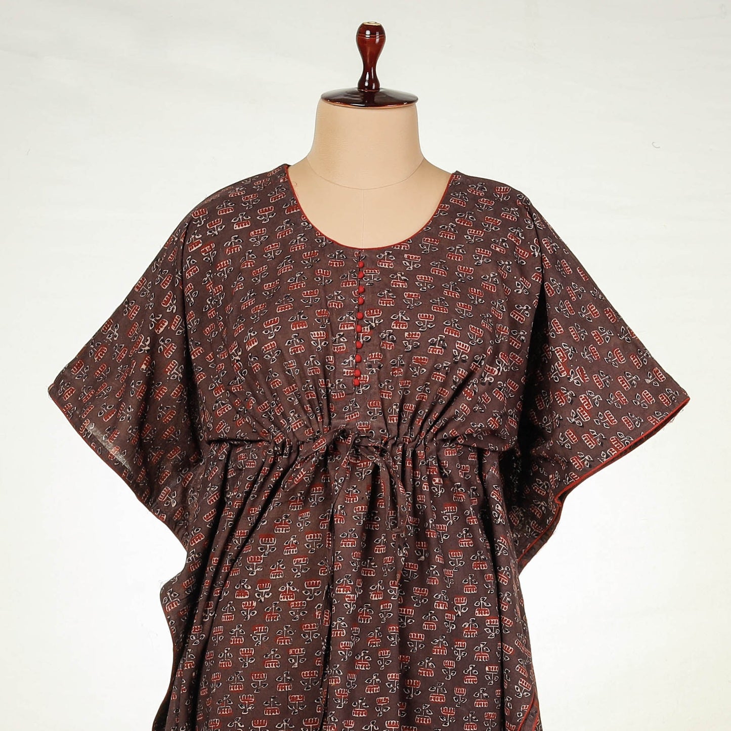 Ajrakh Block Printed Cotton Kaftan with Tie-Up Waist Online at iTokri.com