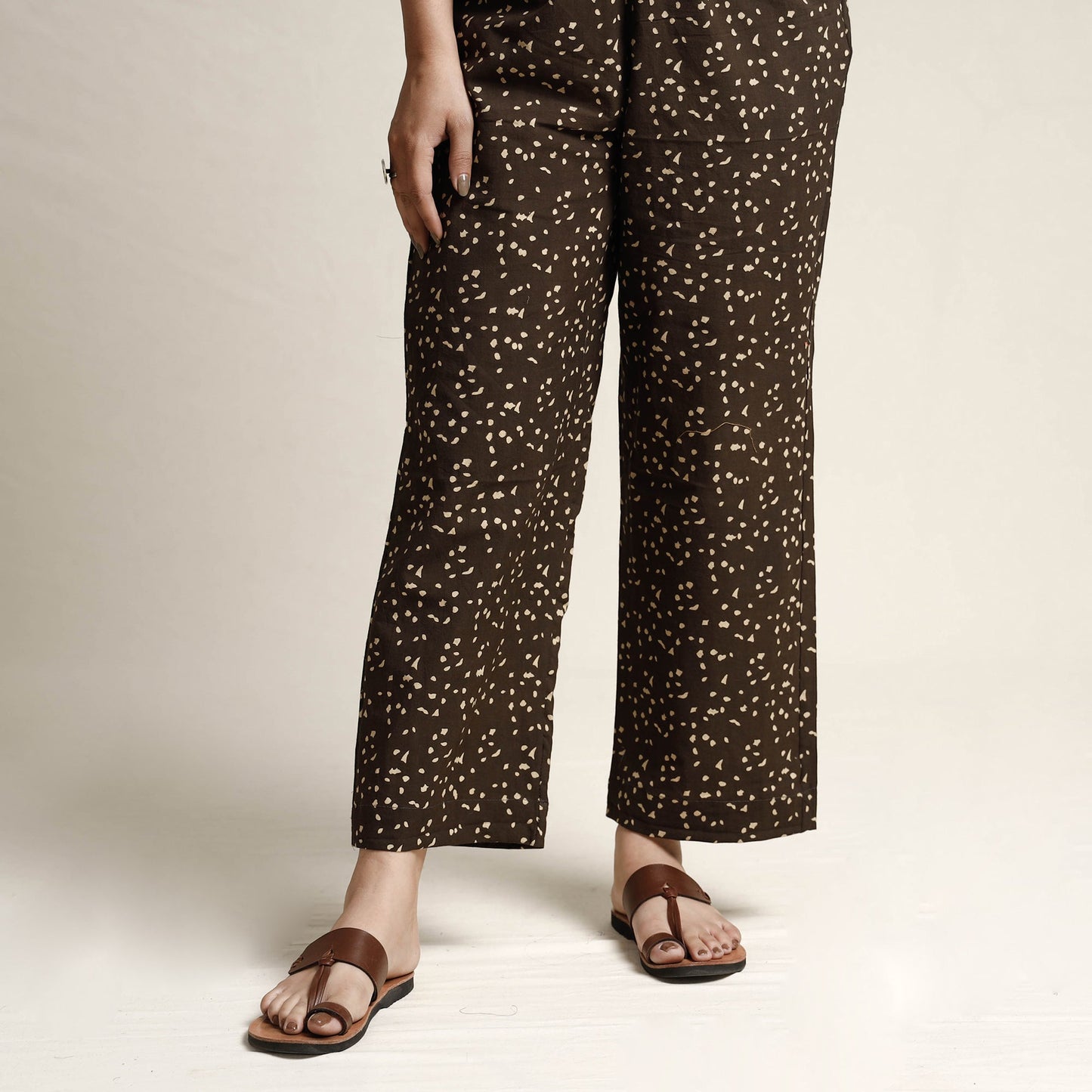 Brown - printed cotton kurta with palazzo & dupatta set