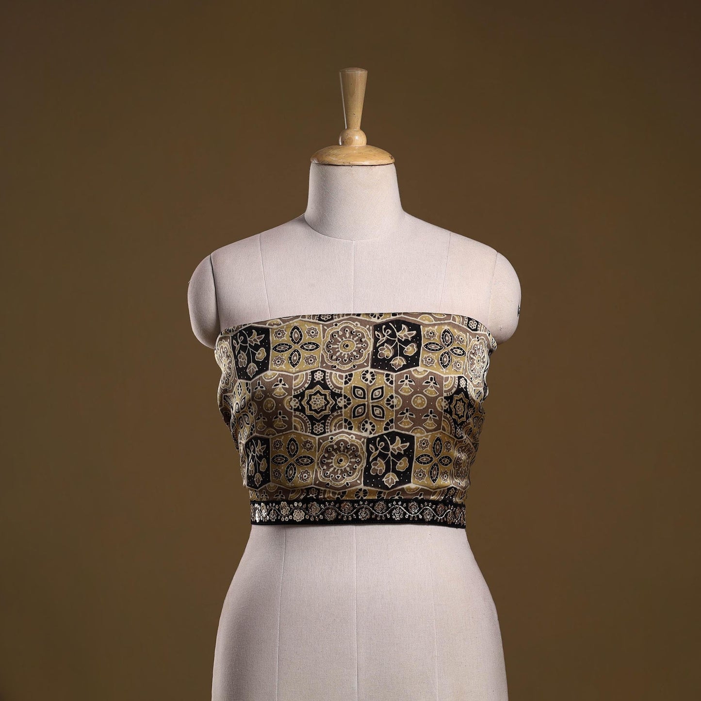 Printed modal silk blouse piece with lace work 27