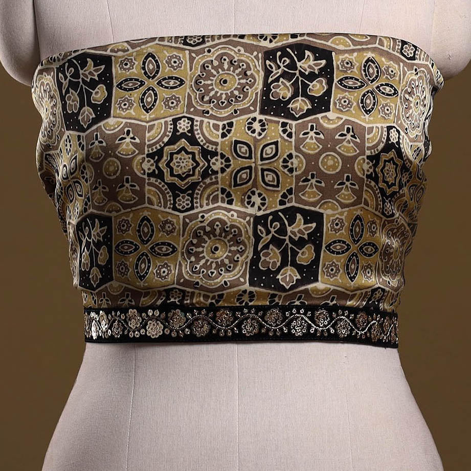 Printed modal silk blouse piece with lace work 27