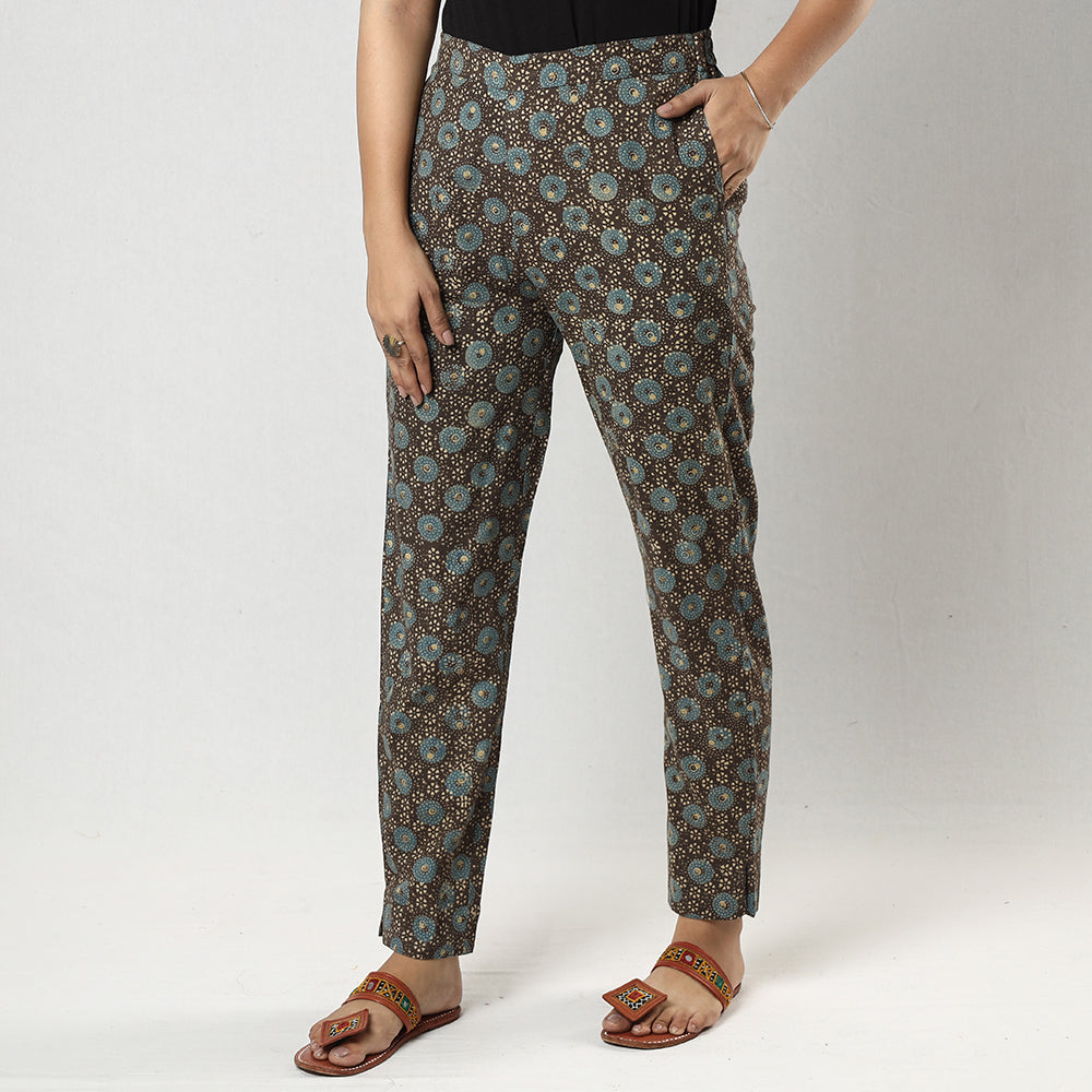 Brown Ajrakh Block Printing Cotton Tapered Casual Pant for Women