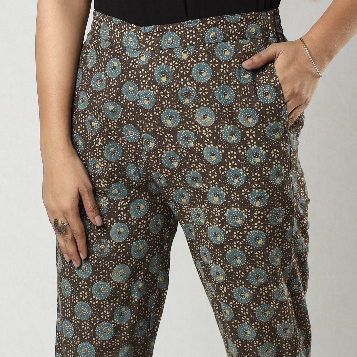 Brown Ajrakh Block Printing Cotton Tapered Casual Pant for Women