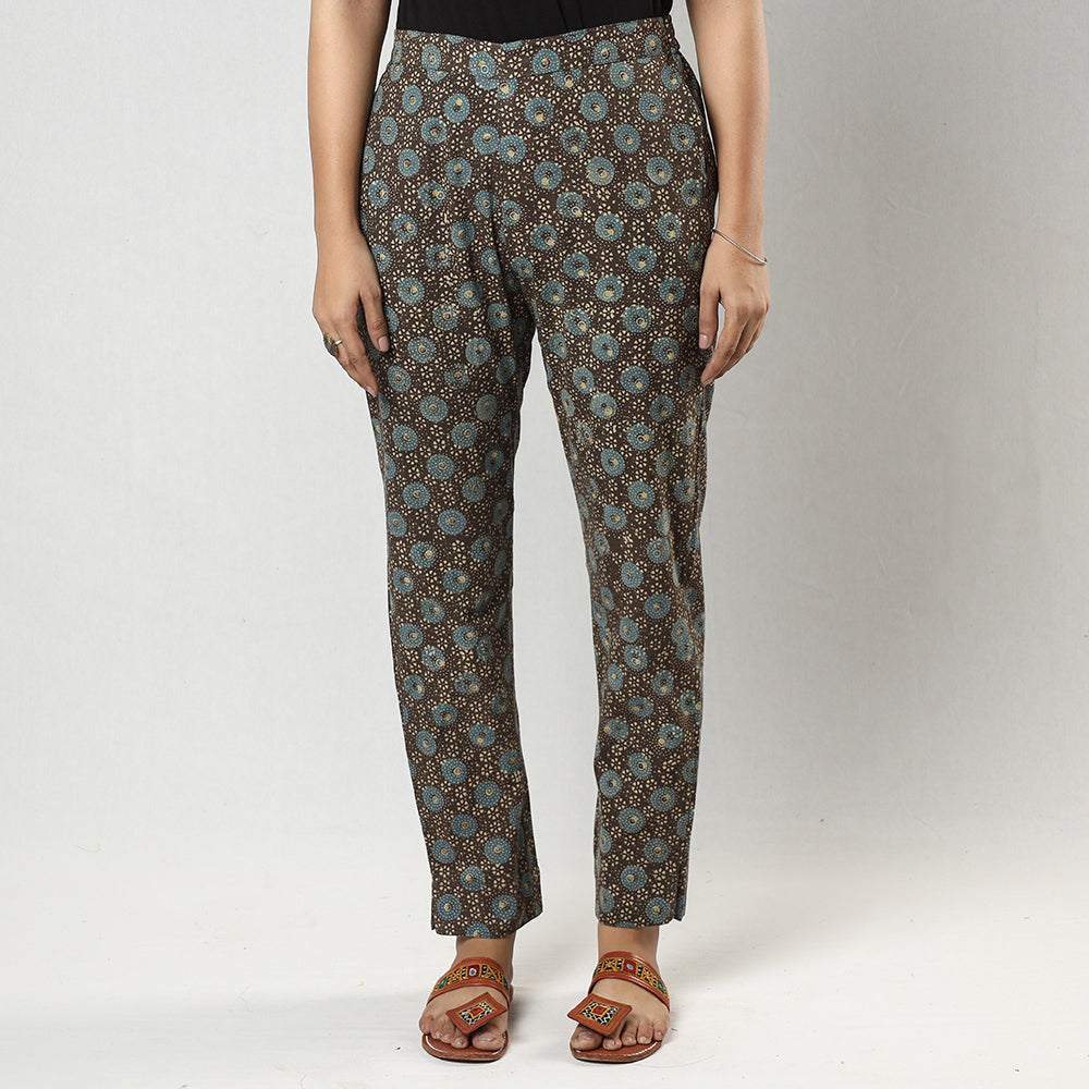 Brown Ajrakh Block Printing Cotton Tapered Casual Pant for Women