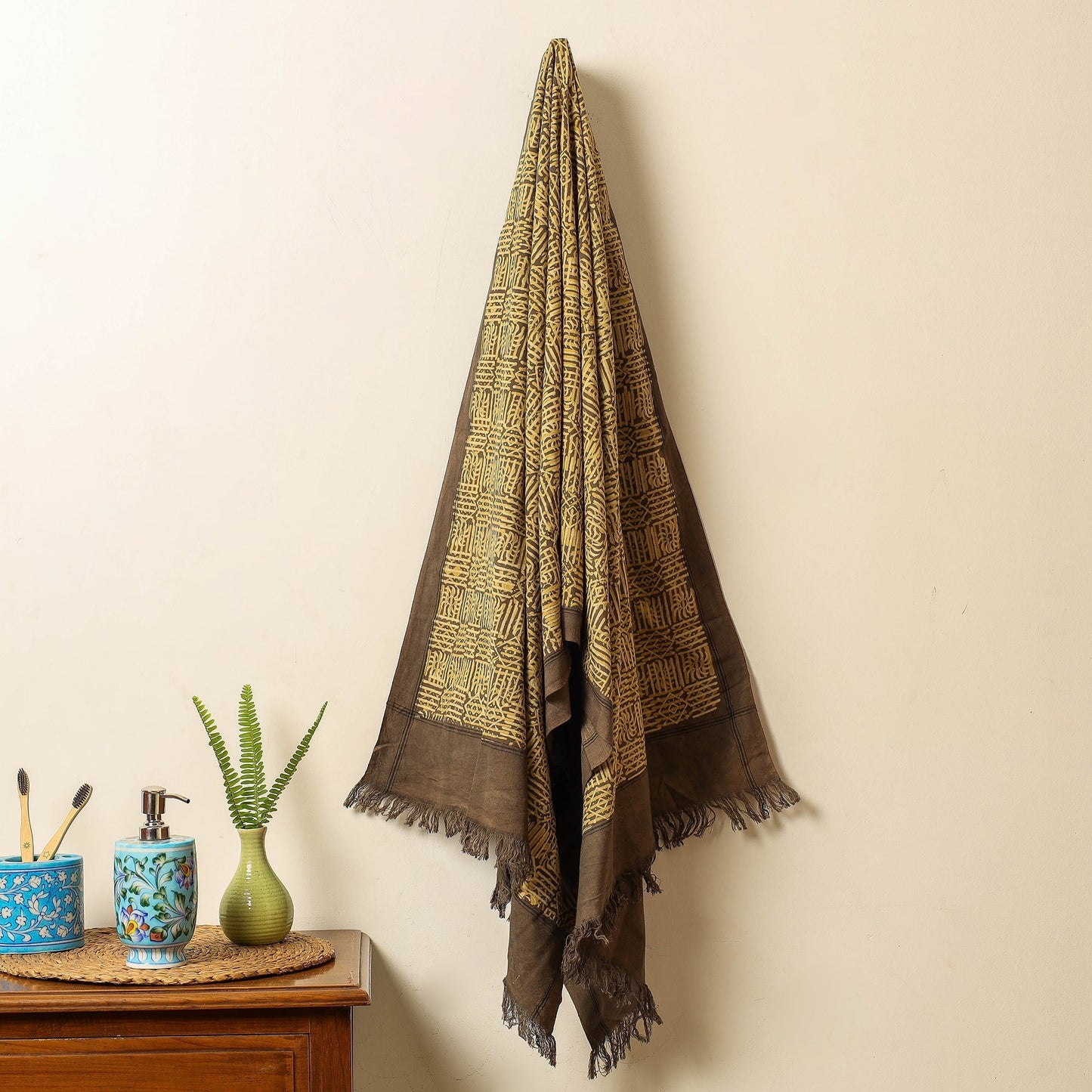 Brown Block Print Cotton Ajrakh Handloom Towel