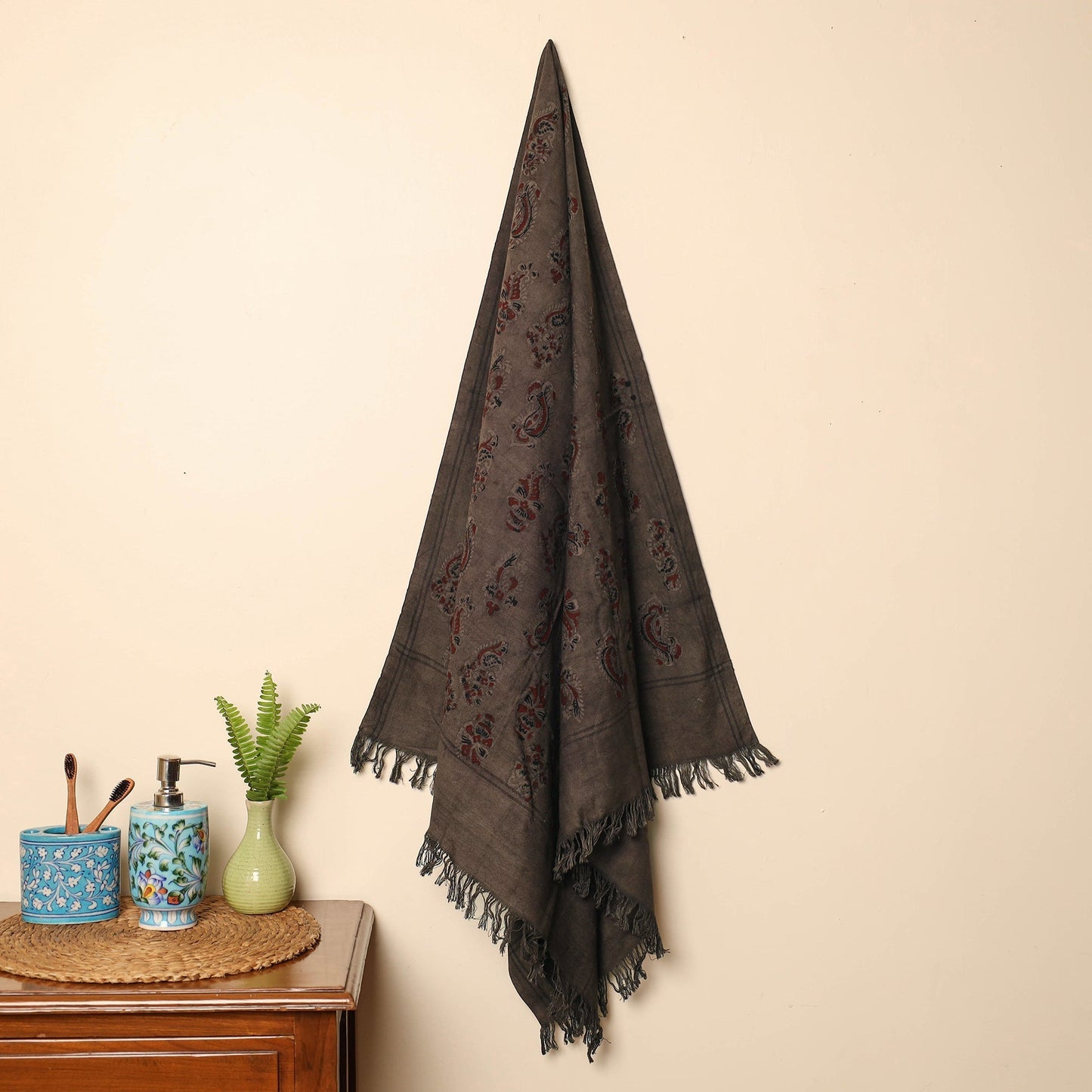Brown Block Print Cotton Ajrakh Handloom Towel