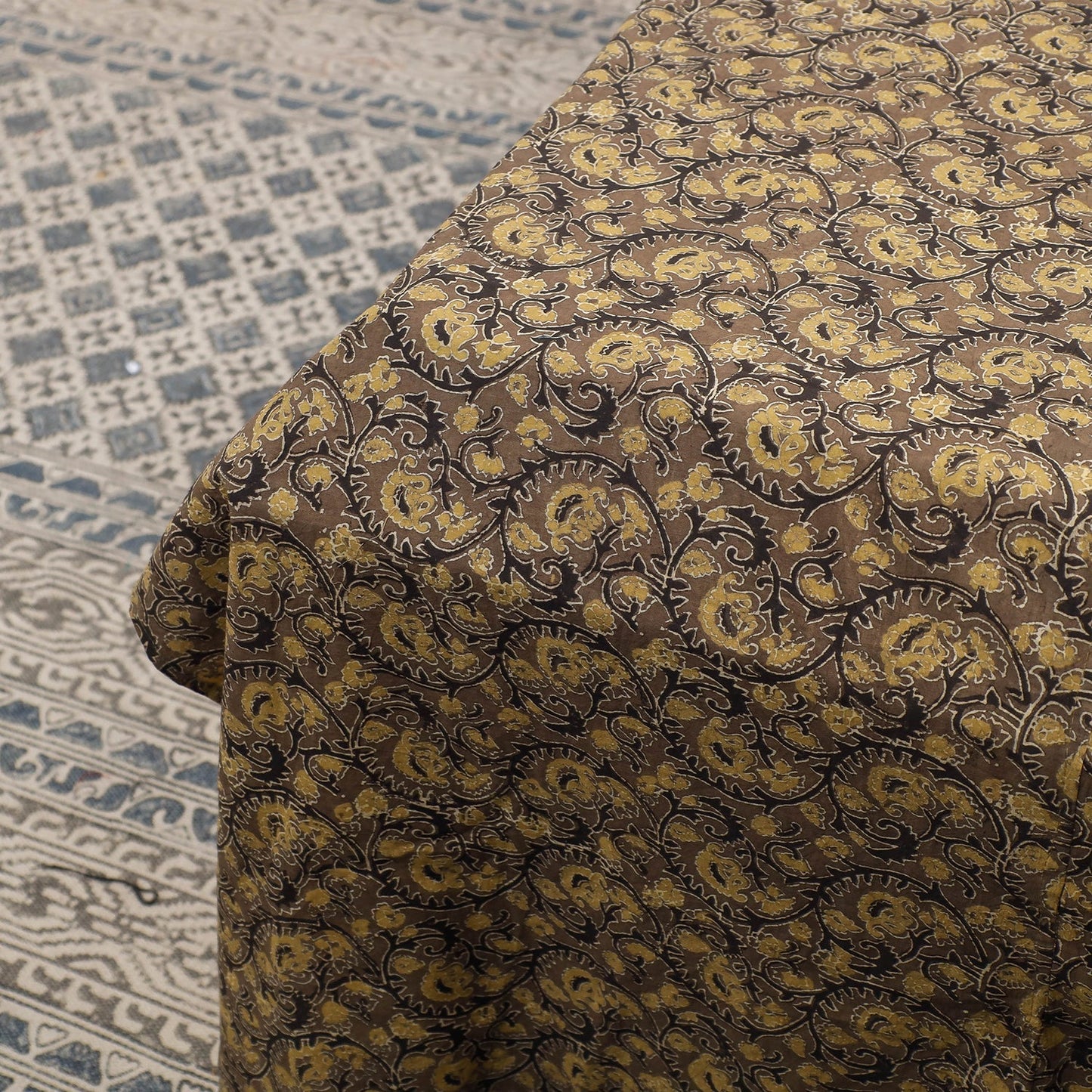 Ajrakh Patch Tukdi Kaam Cotton Double Bed Cover with Pillow Covers