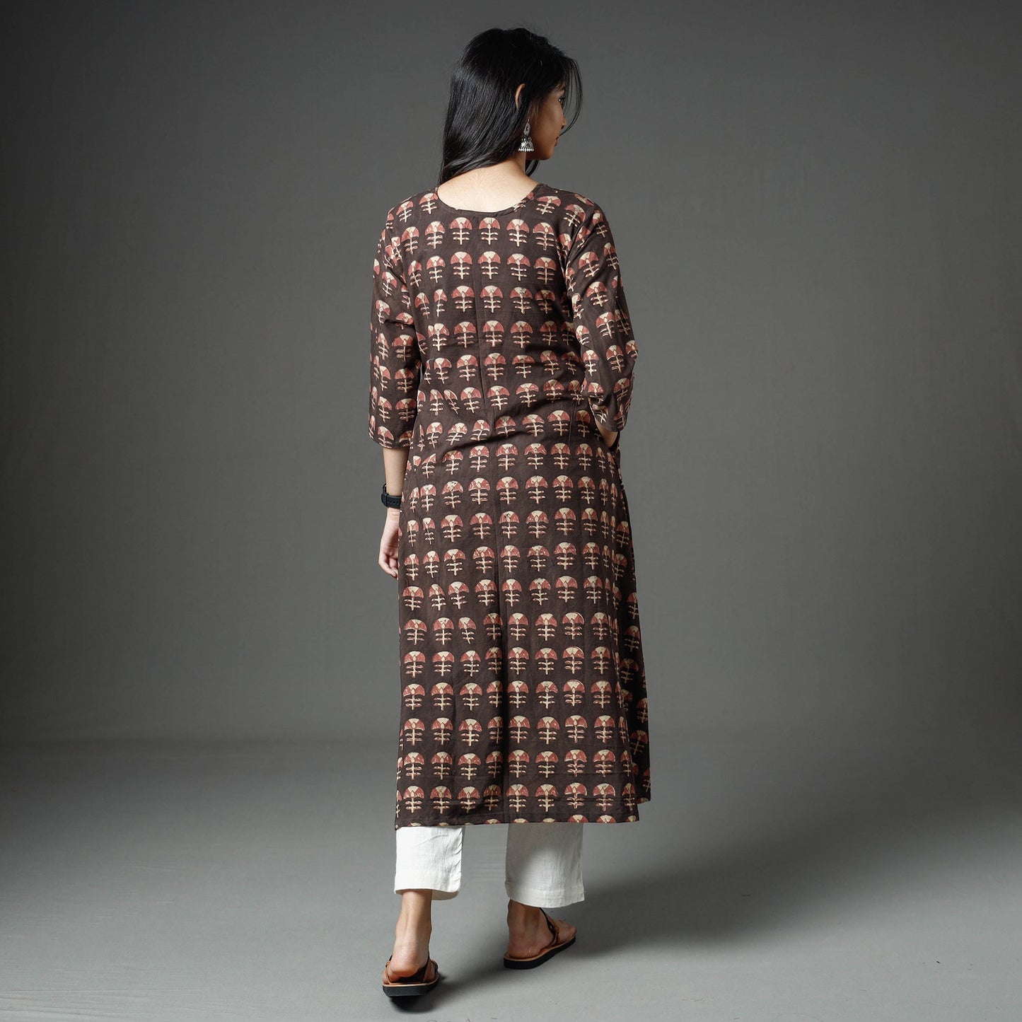 Akola Block Printed Cotton A-Line Long Kurta for Women