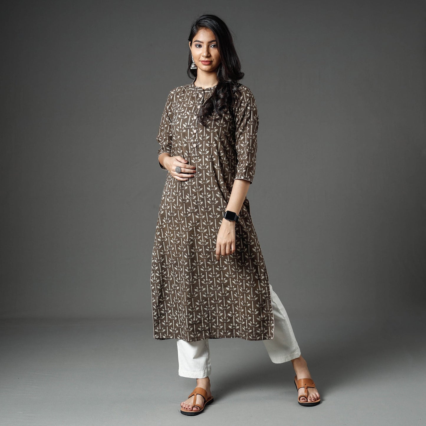 Akola Block Printed Cotton Long Straight Kurta