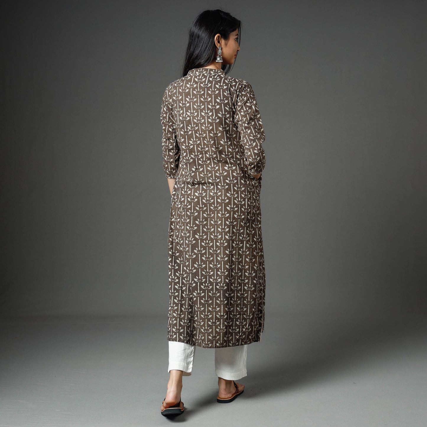 Akola Block Printed Cotton Long Straight Kurta