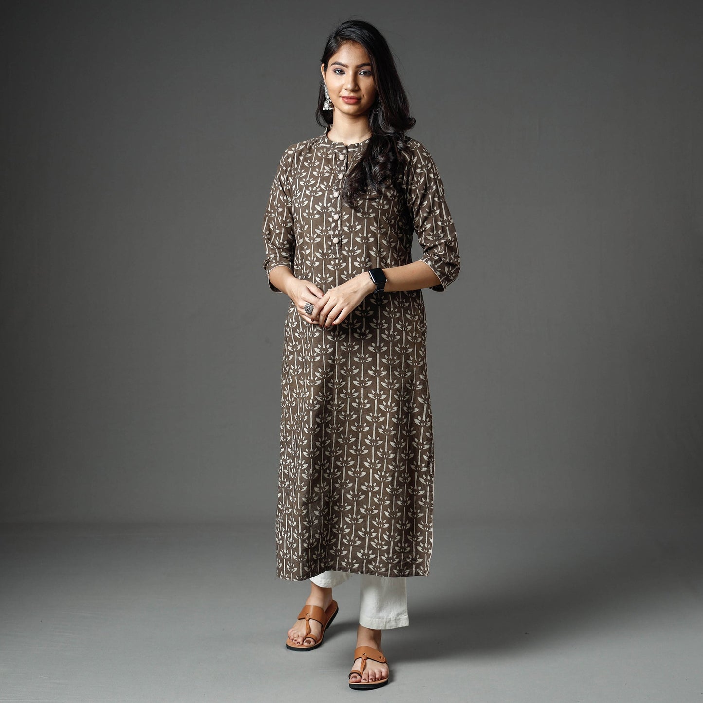 Akola Block Printed Cotton Long Straight Kurta
