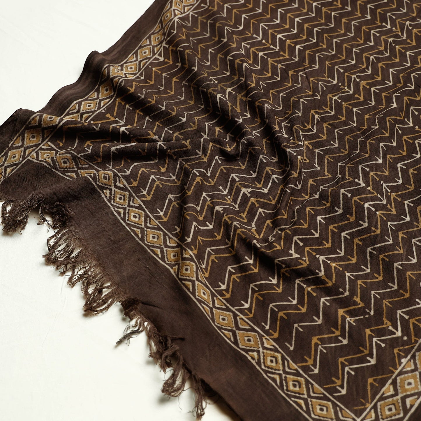 Brown Akola Block Printed Pure Handloom Cotton Towel