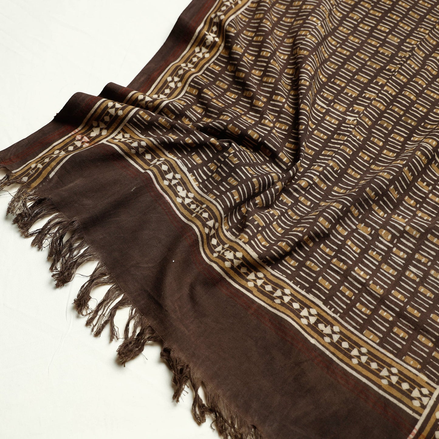 Brown Akola Block Printed Pure Handloom Cotton Towel
