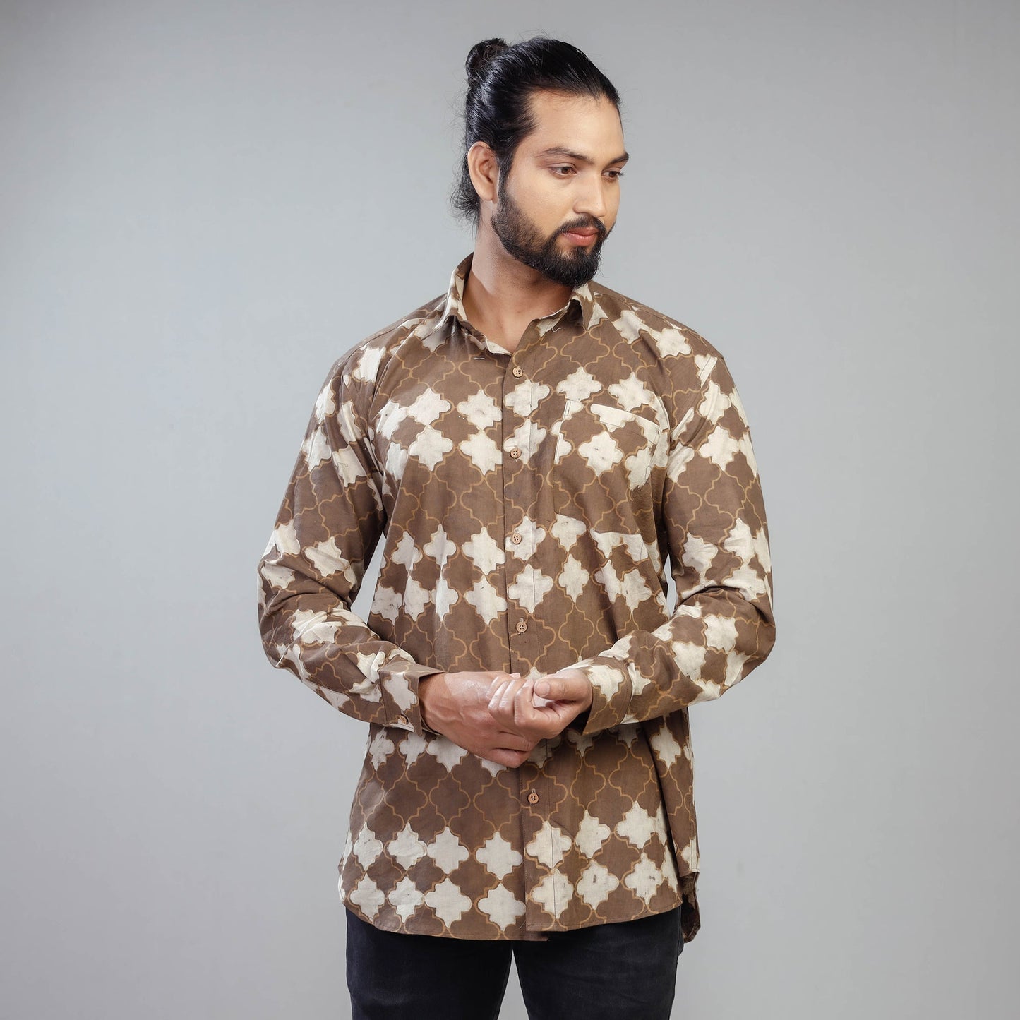 Akola Block Printing Cotton Men Full Sleeve Shirt