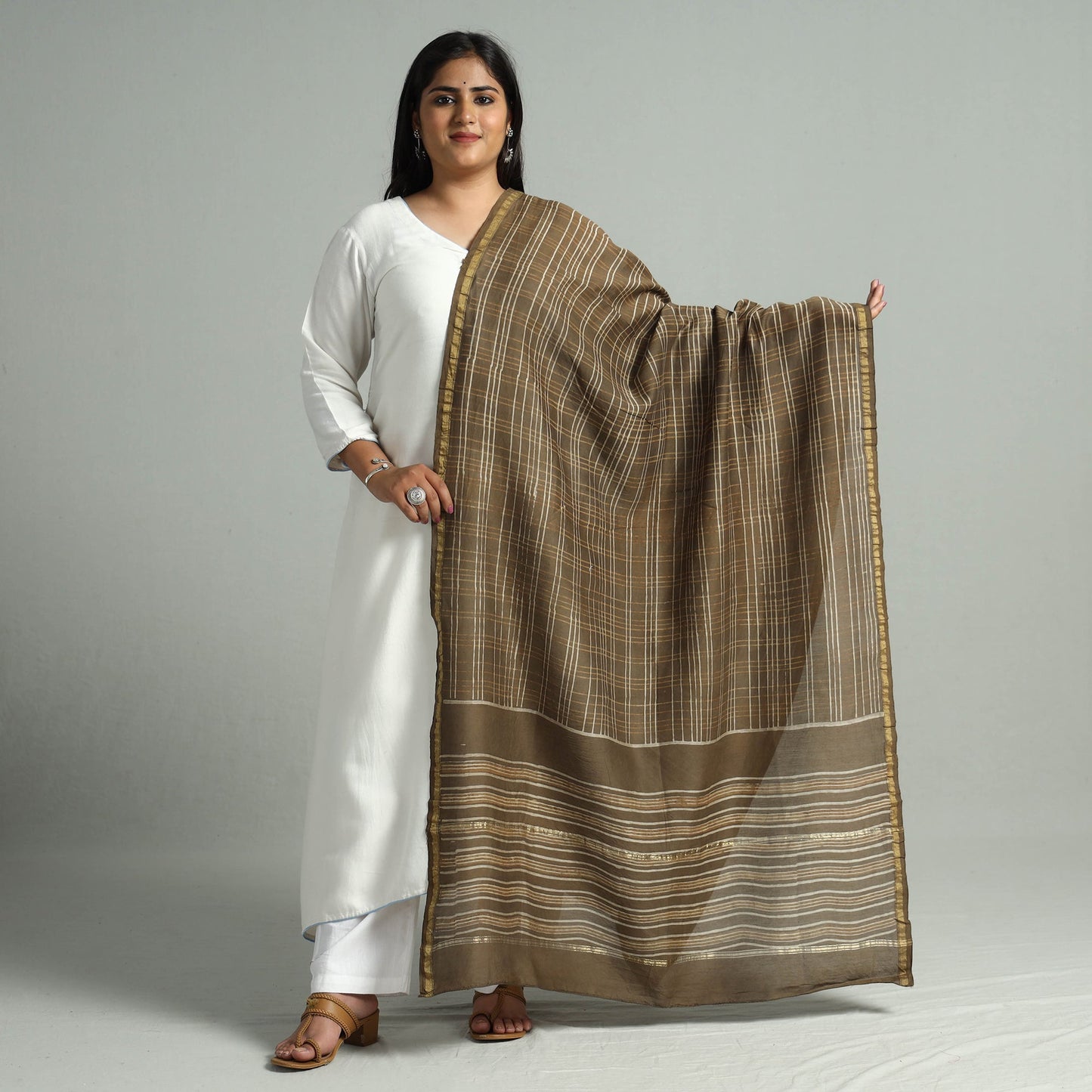 Akola Dabu Block Printed Handloom Chanderi Silk Dupatta 21