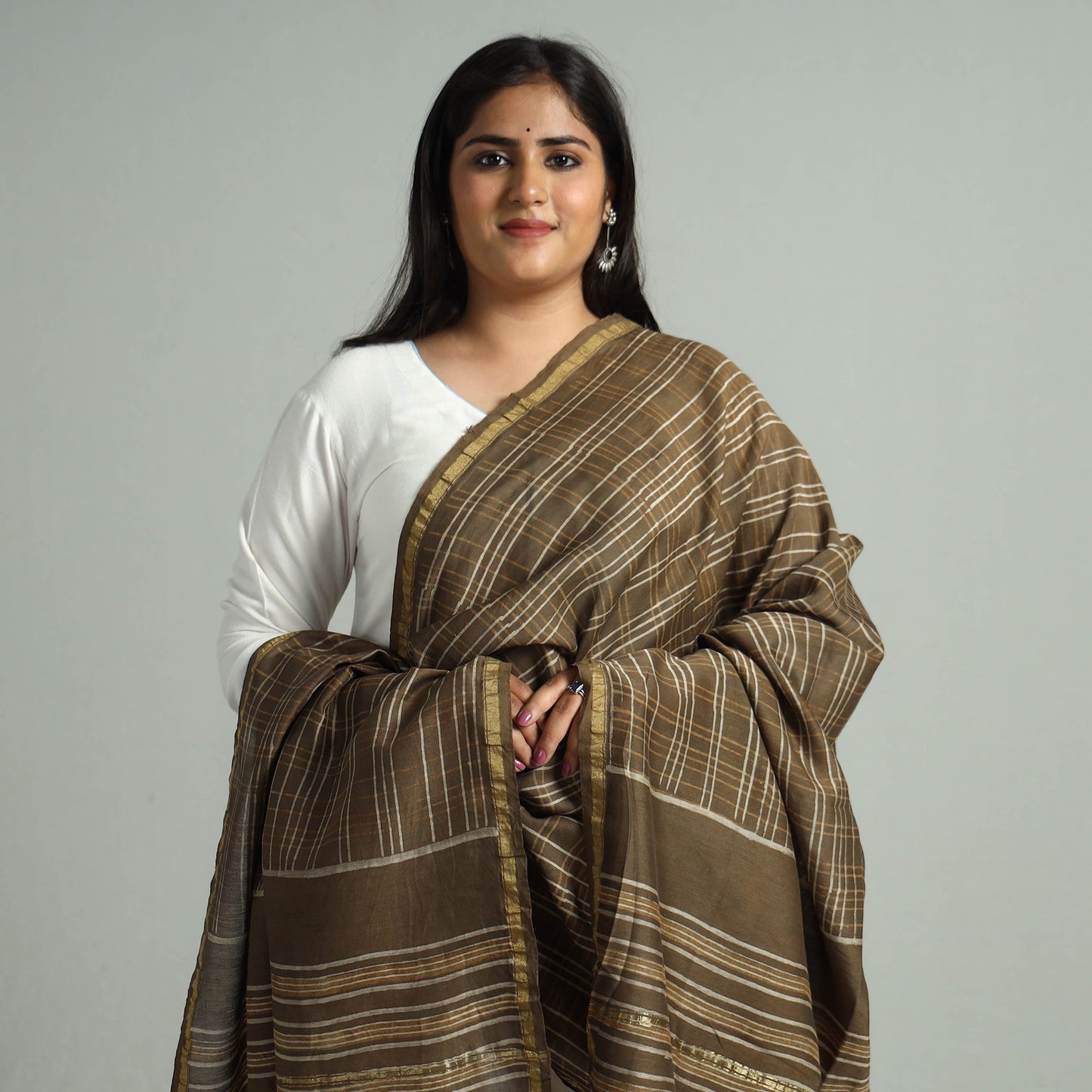 Akola Dabu Block Printed Handloom Chanderi Silk Dupatta 21