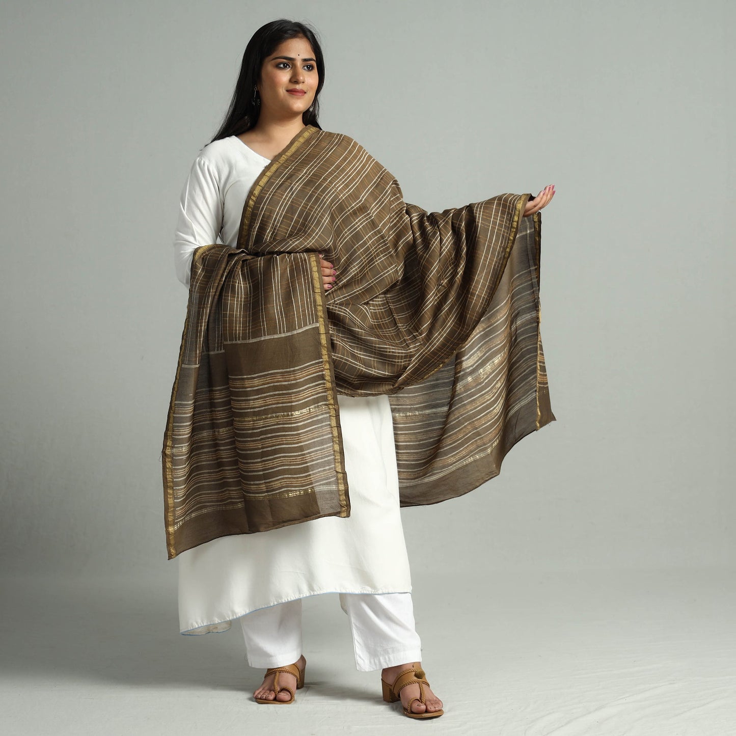 Akola Dabu Block Printed Handloom Chanderi Silk Dupatta 21
