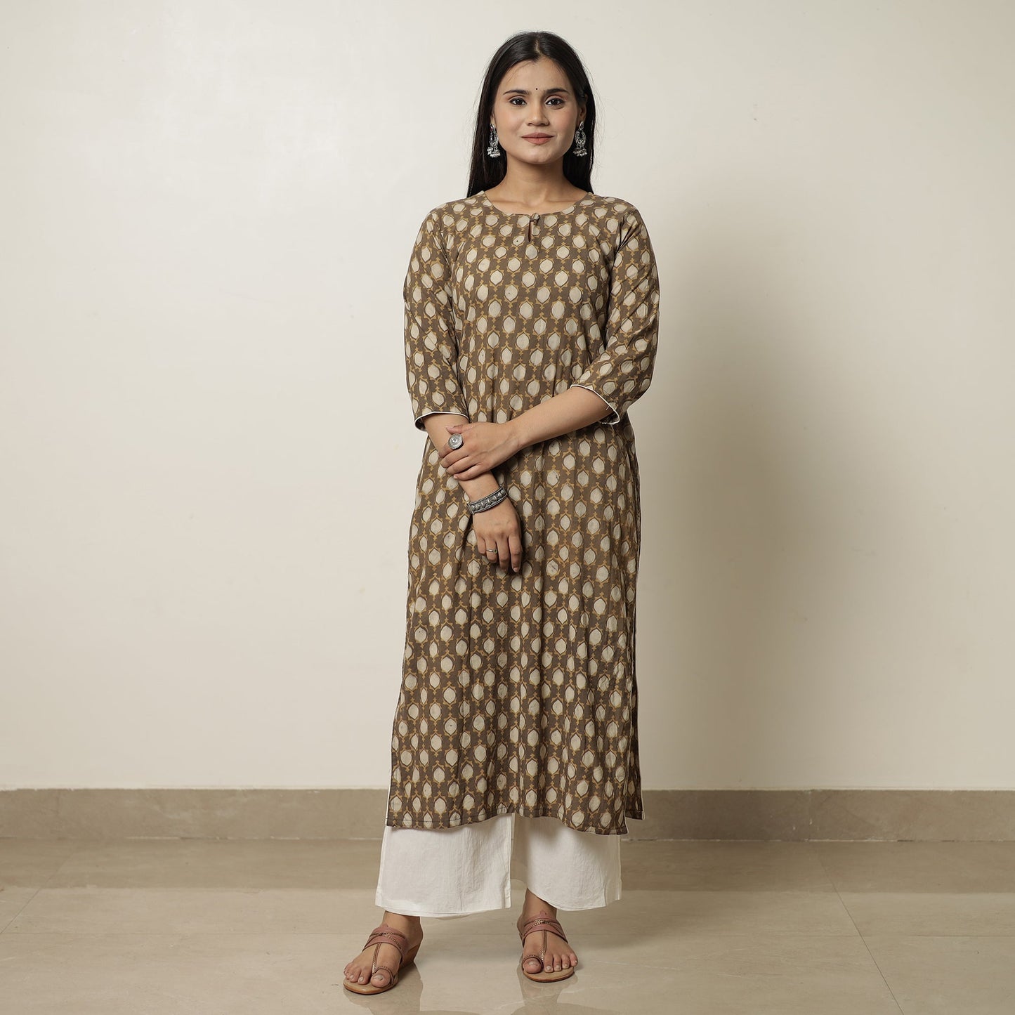 Akola Hand Block Printed Cotton Long Straight Kurta 09 Online