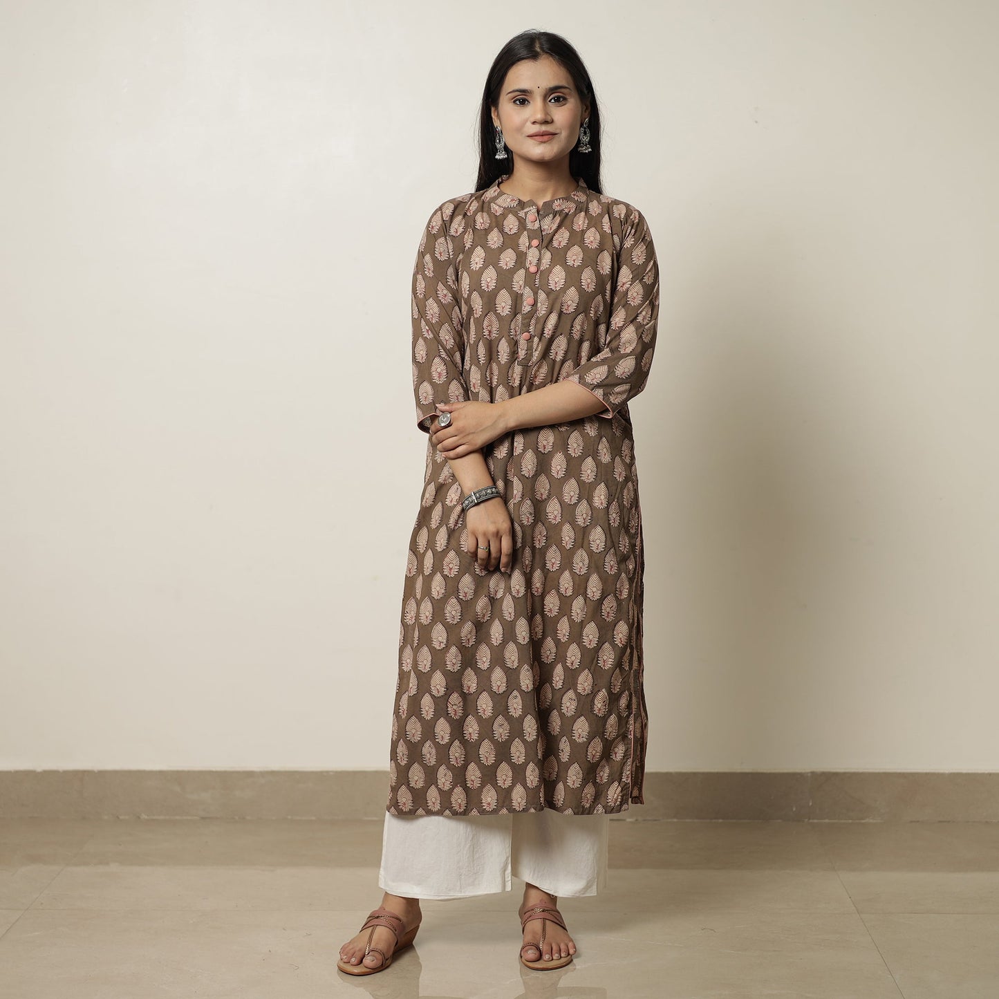 Akola Hand Block Printed Cotton Long Straight Kurta 16