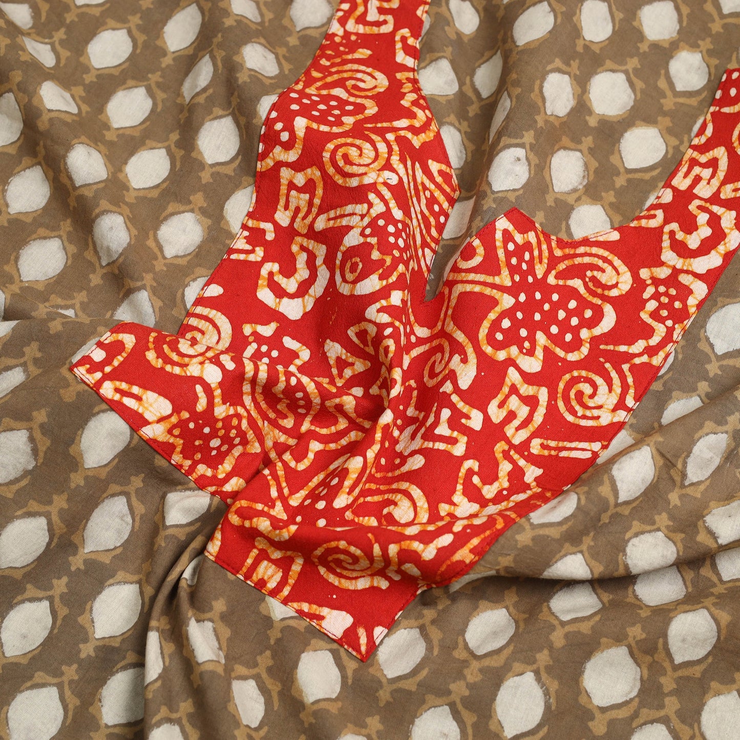 Buy Brown Akola Print Patchwork Cotton Kurta Material