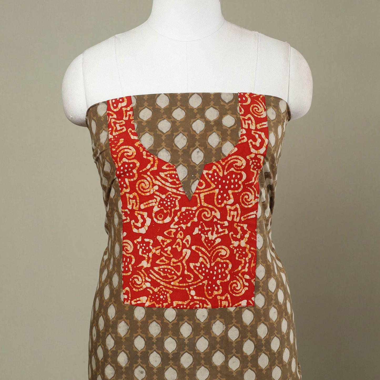 Buy Brown Akola Print Patchwork Cotton Kurta Material