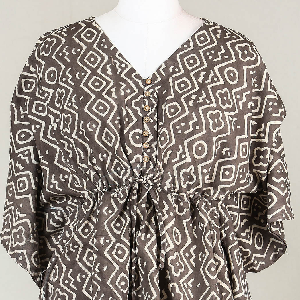 Akola Block Printed Cotton Kaftan with Tie-Up Waist