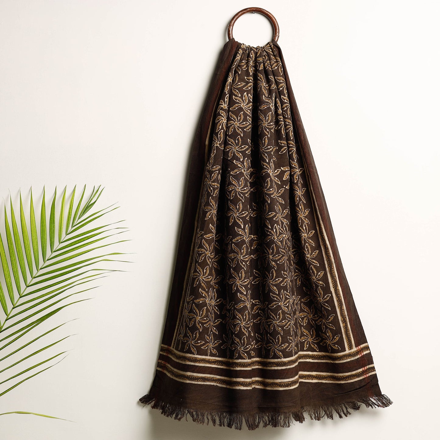 Brown Akola Block Printed Pure Handloom Cotton Towel