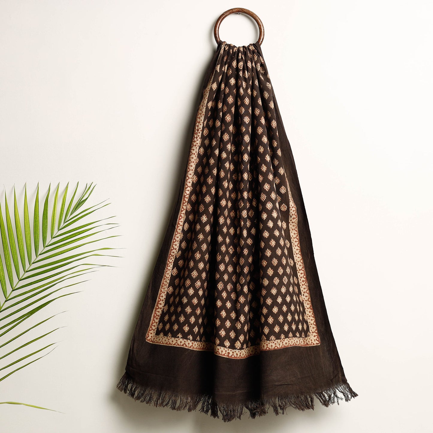 Brown Akola Block Printed Pure Handloom Cotton Towel
