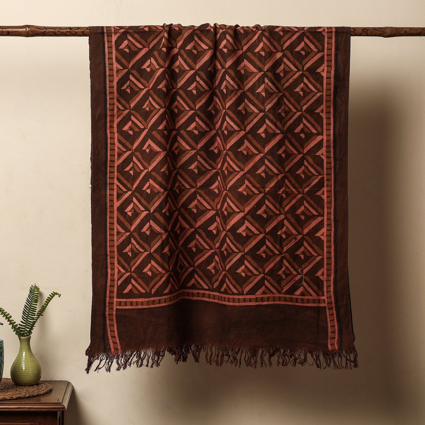 Brown Akola Block Printed Pure Handloom Cotton Towel