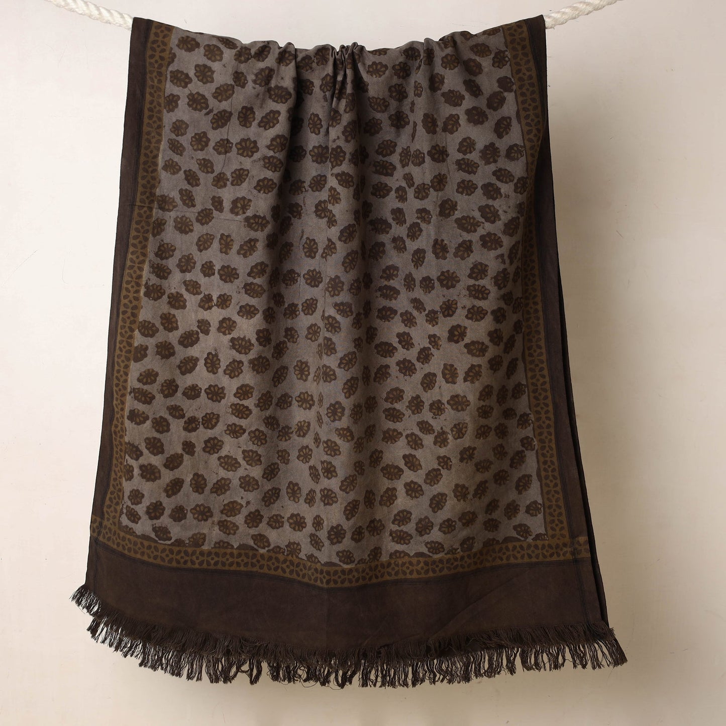 Brown Akola Block Printed Pure Handloom Cotton Towel