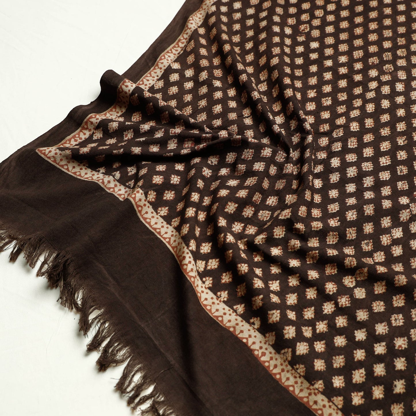 Brown Akola Block Printed Pure Handloom Cotton Towel