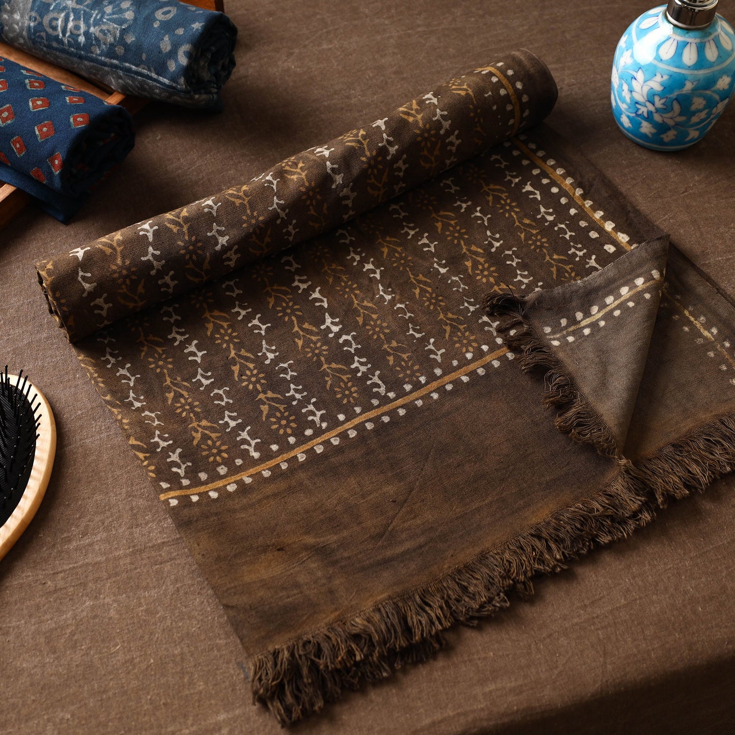Brown Akola Block Printed Pure Handloom Cotton Towel