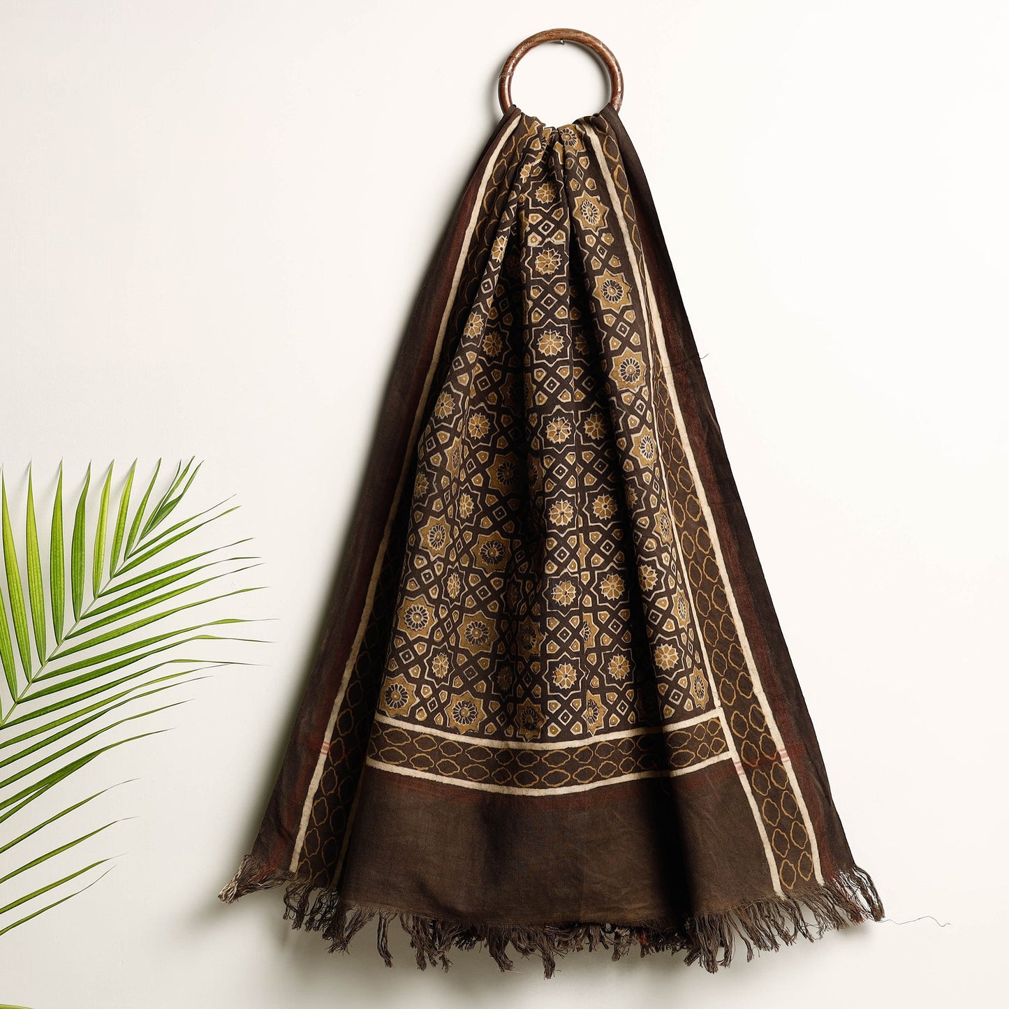 Brown Akola Block Printed Pure Handloom Cotton Towel
