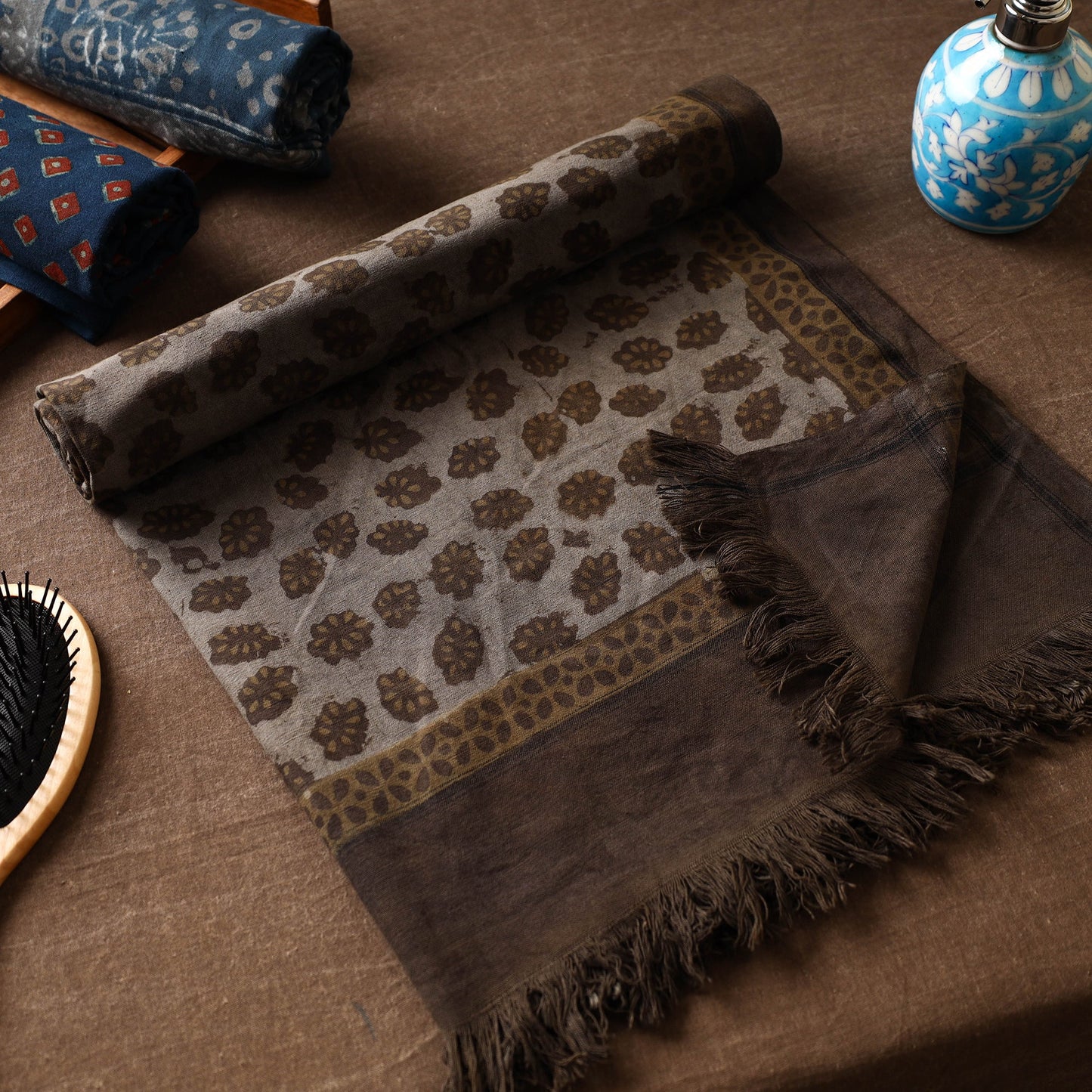 Brown Akola Block Printed Pure Handloom Cotton Towel