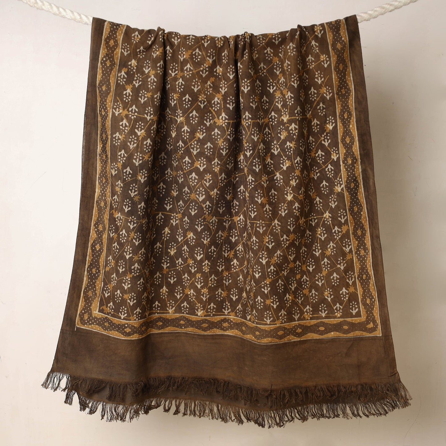 Brown Akola Block Printed Pure Handloom Cotton Towel