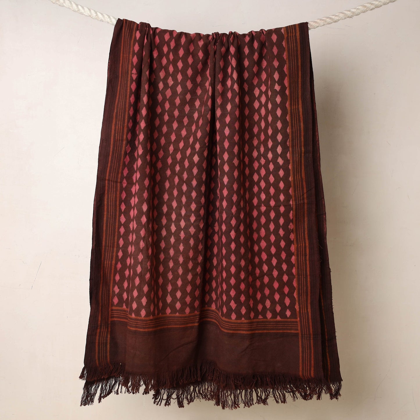 Brown Akola Block Printed Pure Handloom Cotton Towel