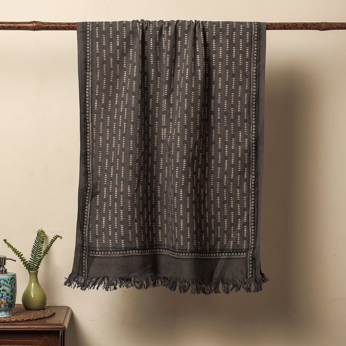 Brown Akola Block Printed Pure Handloom Cotton Towel