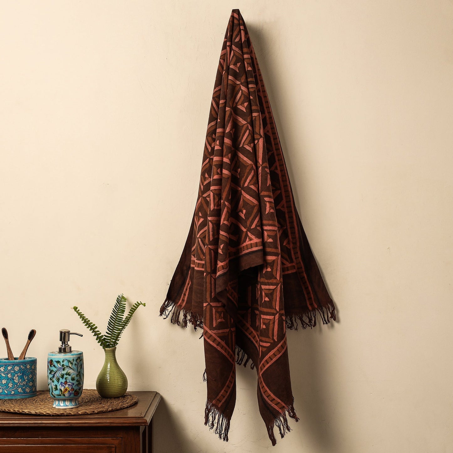Brown Akola Block Printed Pure Handloom Cotton Towel