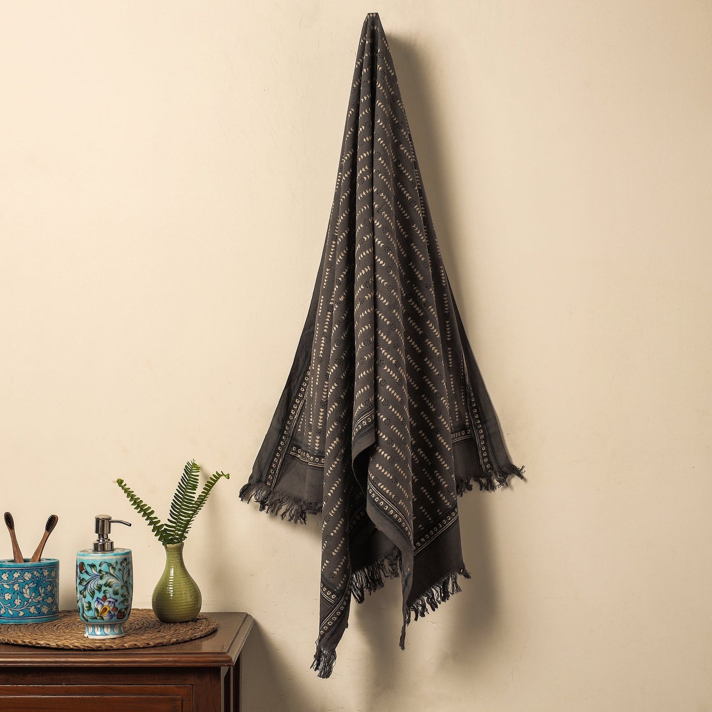 Brown Akola Block Printed Pure Handloom Cotton Towel
