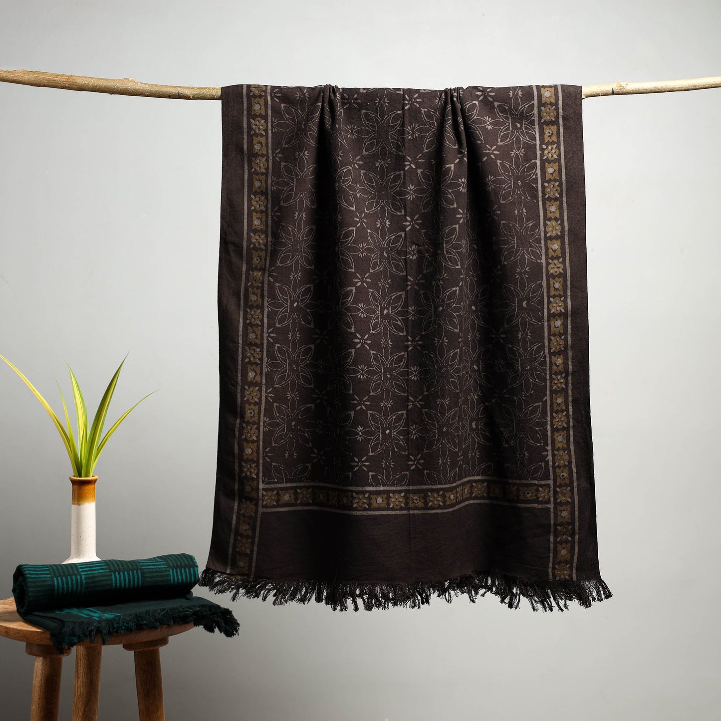 Brown Akola Block Print Pure Handloom Cotton Towel