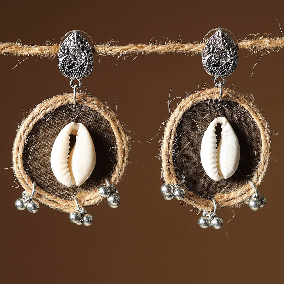 Brown Alina Jute Fabart Handmade Earrings