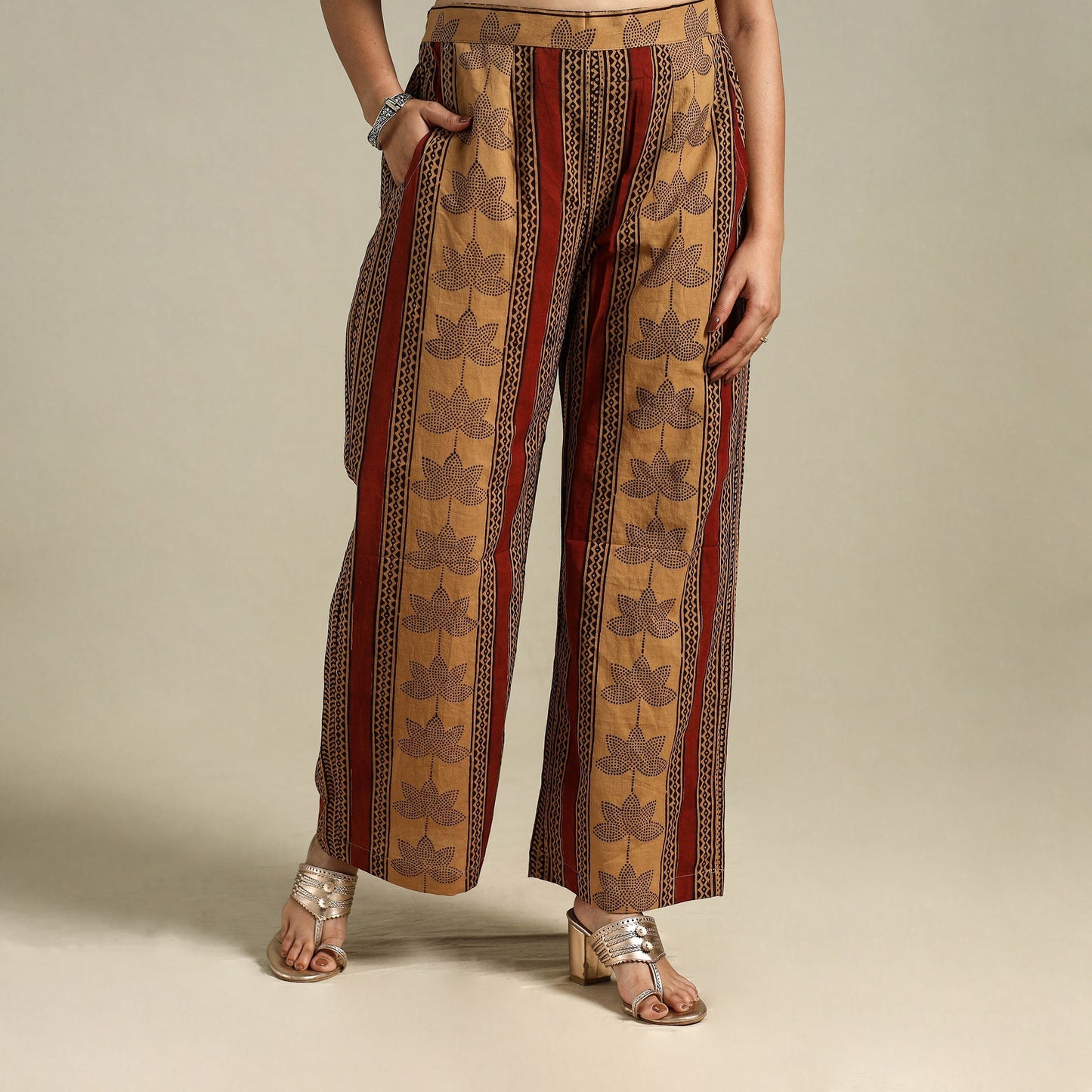 Brown Bagh Block Print Natural Dyed Cotton Palazzo