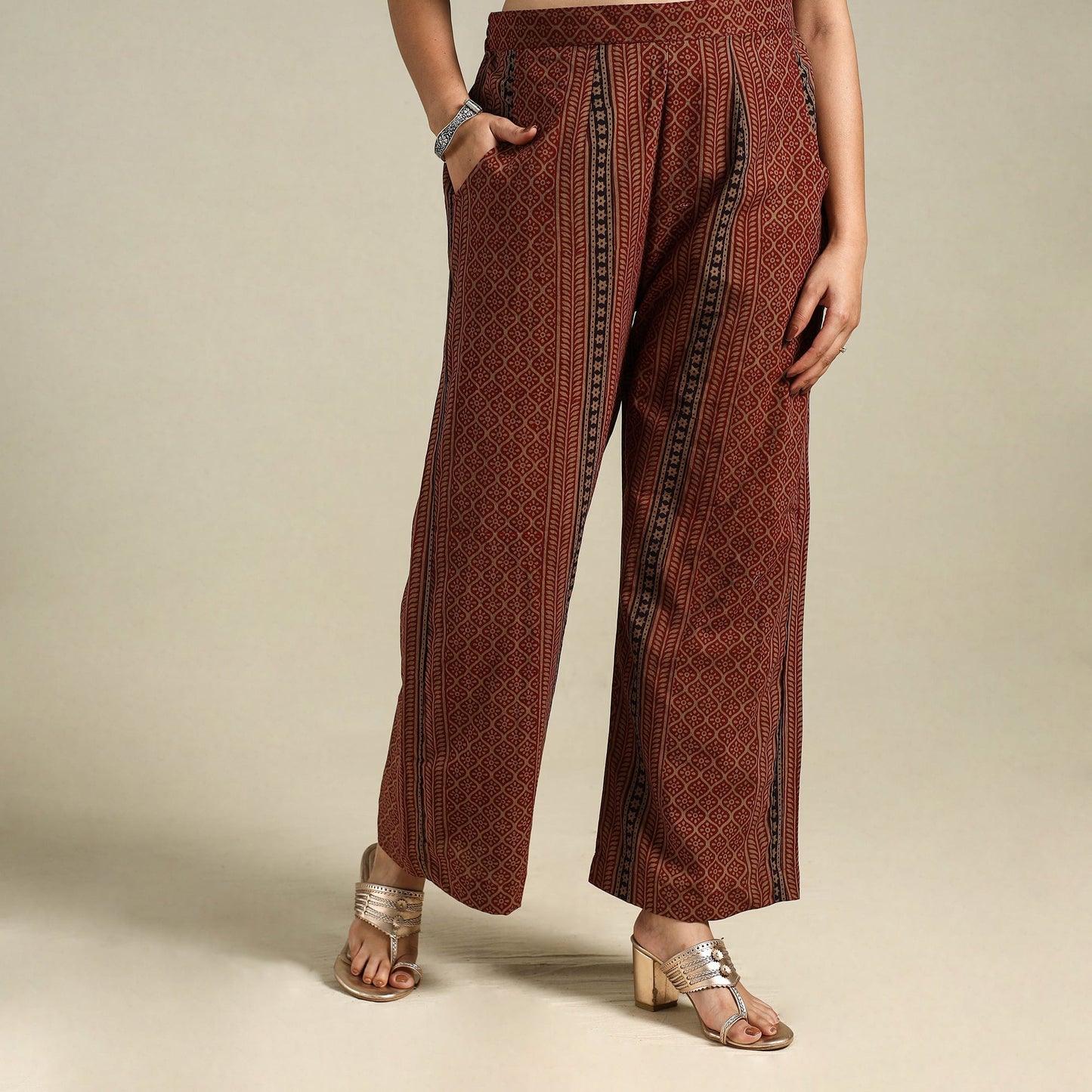 Brown Bagh Block Print Natural Dyed Cotton Palazzo
