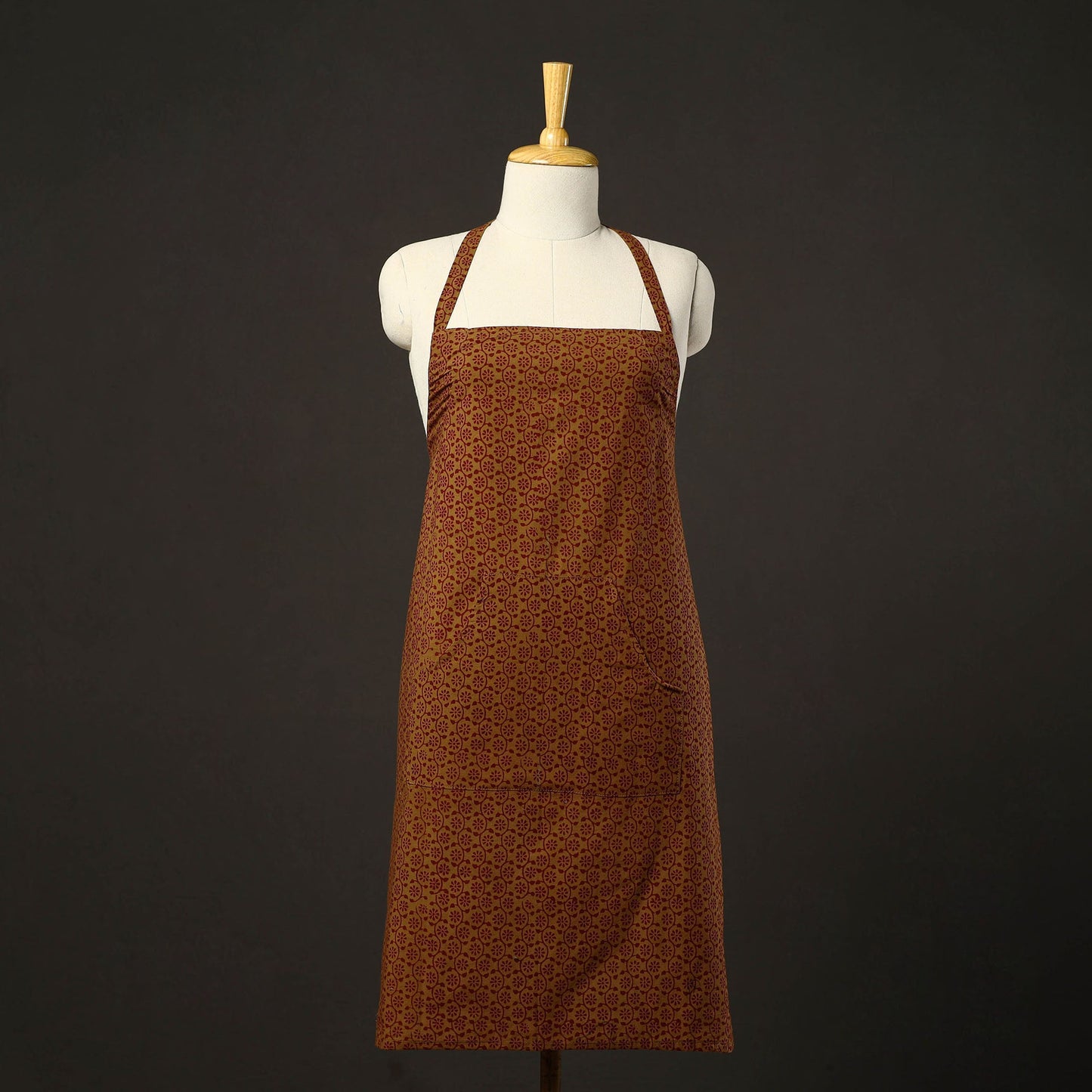 Brown - bagh cotton apron with pocket 28 - handcrafted