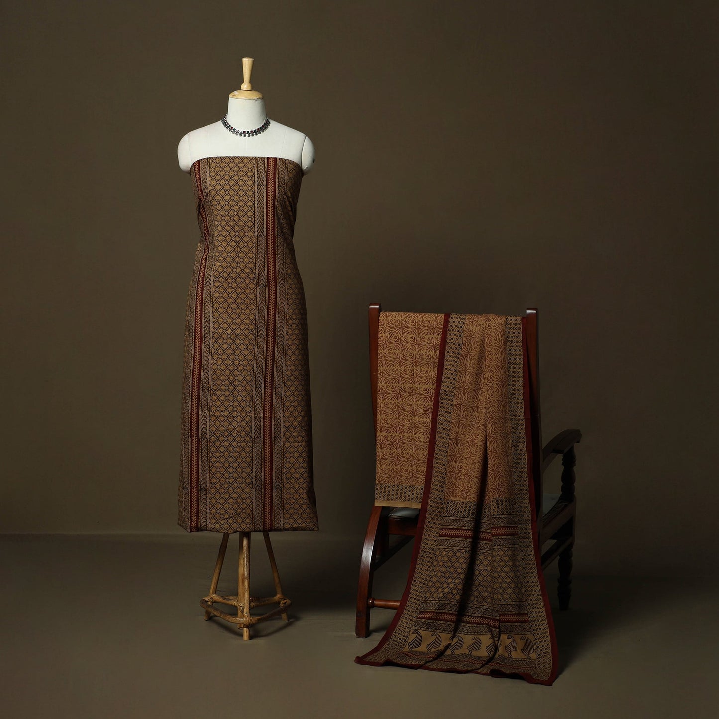 Bagh hand block print natural dyed cotton 3pc unstitched