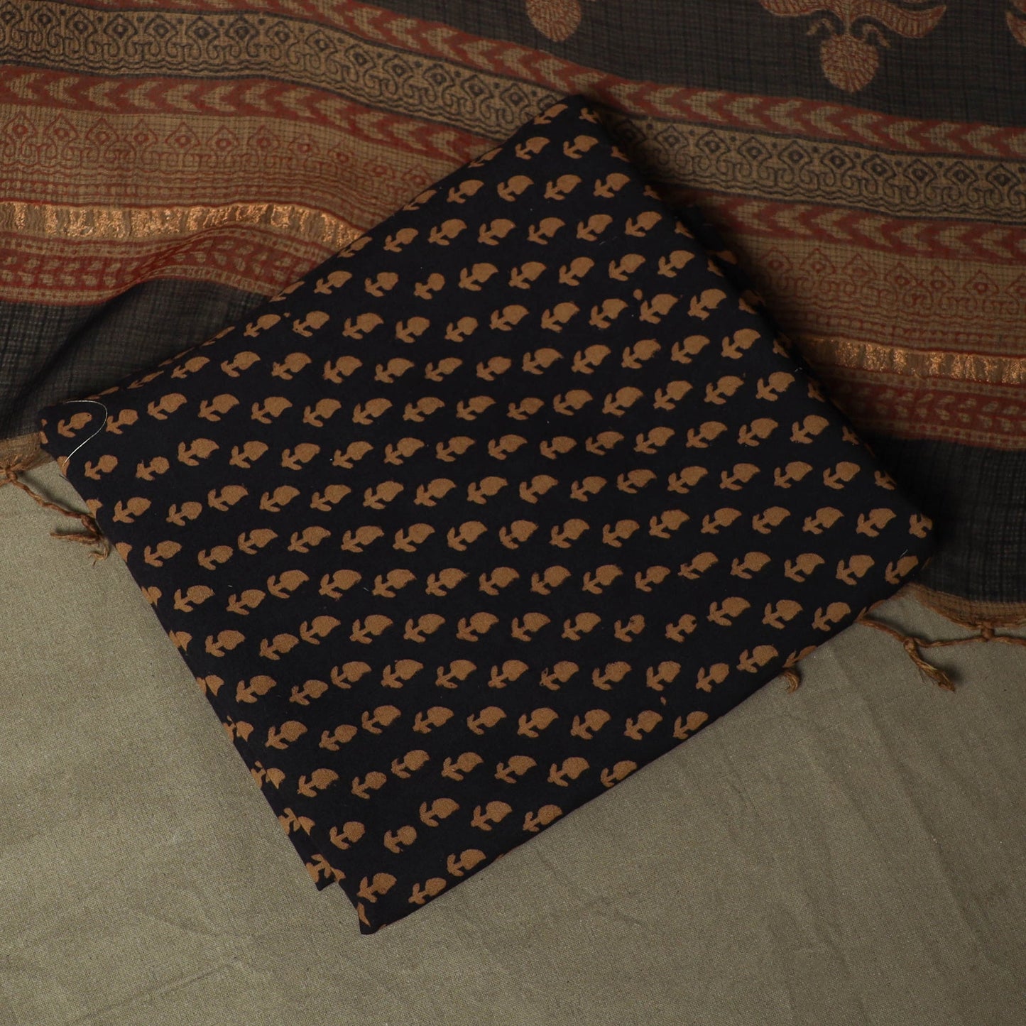 Bagh hand block print natural dyed kota doria cotton 3pc